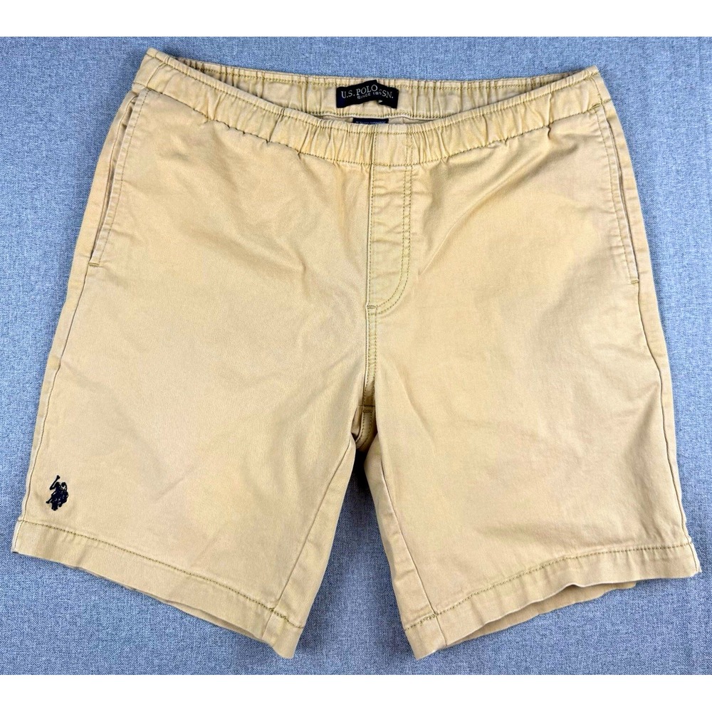 U.S. Polo Assn. Mens Beige Chino Shorts Stretch Cotton Twill 8" Inseam Pockets